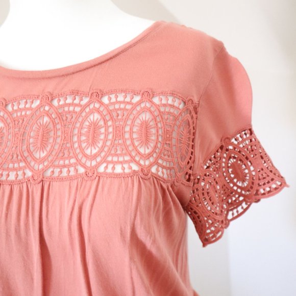 Loft Terracotta Pink Crochet Detail Top Tee XS - Picture 3 of 3